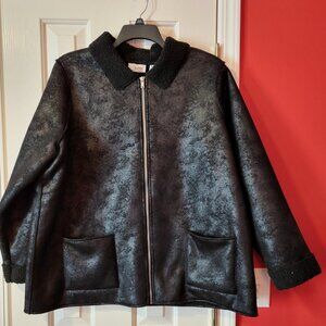 Denim & Co. Faux Suede Bonded Sherpa Zip-Front Jacket